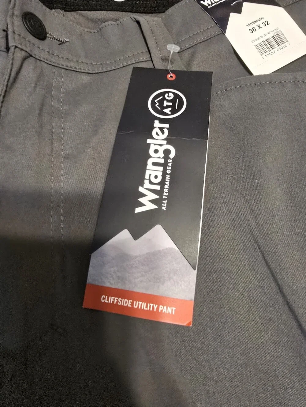 New Mens Wrangler All Terrain Gear Cliffside Utility Pants- Gray- 36x32